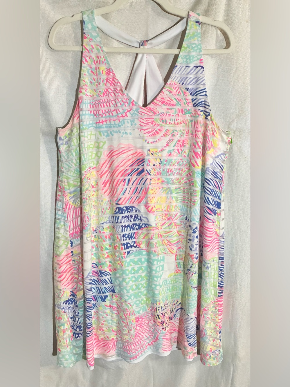 Lilly Pulitzer Neon Tank Dress Sz L Sheer Stripes Lined Cruise Resort Vacation